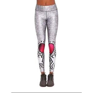 Terez x Keith Haring Uplifting Heart Print Leggings Gray Size Medium
